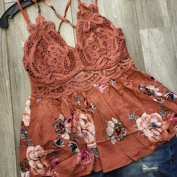 - Rust Floral Bra Top - Picture 2 of 4